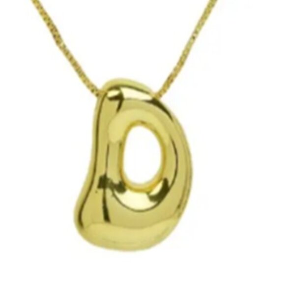 14k Gold Plated Chunky Balloon Bubble Initial Charm Pendant Necklace - Letter D - Picture 1 of 2